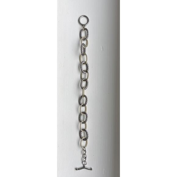 Mixed Metal Silver‎ & Gold Link Bracelet With Toggle Clasp - Size 8”-9” Long - Picture 3 of 10